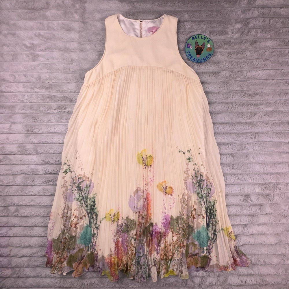 TED BAKER Sz 1 (US Sz 4) TARREN CREAM Hanging Garden Floral PLEATED SKIRT DRESS